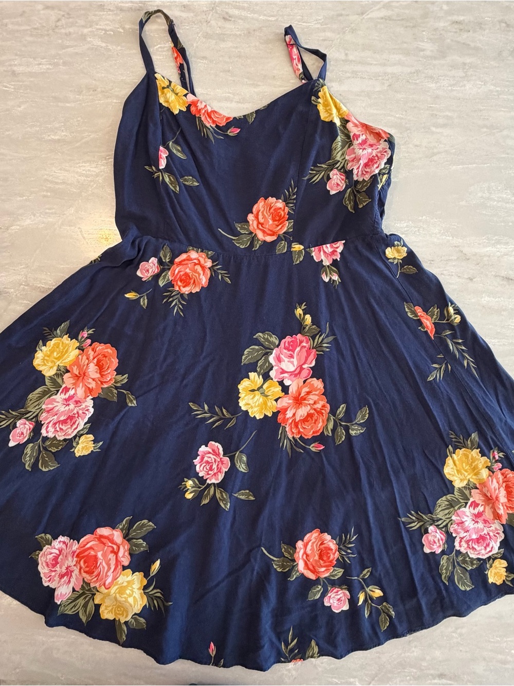Old Navy Floral Fit & Flare Midi Dress Navy Size Large